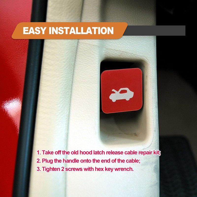 Hood Latch Release Handle Cable Aluminum Alloy Repair Kit, Compatible