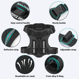 Belababy Dog Harness Small Medium Large, Reflective Tactical No Pull Harness for Dogs in Training, Adjustable Soft Service Pet Vest with Easy Control Handle, Black, S