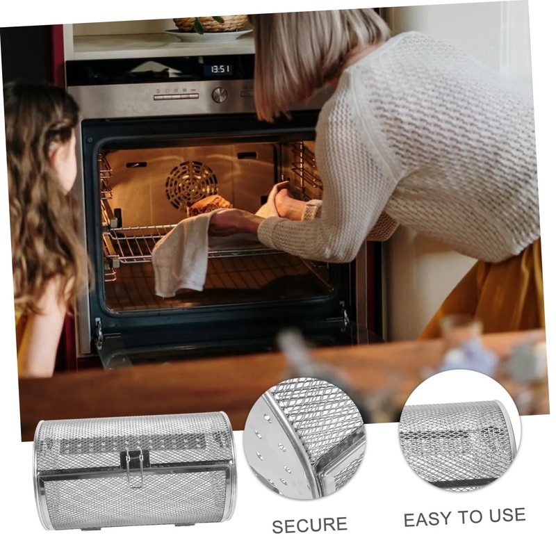GRIRIW Grill Roaster Drum Rotisserie Basket Rotating Stainless Steel Oven