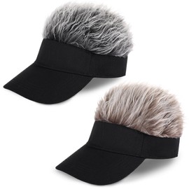 Regilt Adjustable Sun Visor Hat with Wig Spiked Hairs Fashion Baseball Golf Cap for Men & Women (2pack Brown+Grey)