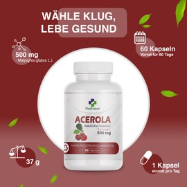 Acerola Extract 500 mg 60 Capsules - Pure Natural Vitamin C for Immunity