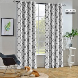 Melodieux Moroccan Fashion Thermal Insulated Grommet Room Darkening Curtains for Living Room, 52 by 84 Inch, Off White/Grey (1 Panel)