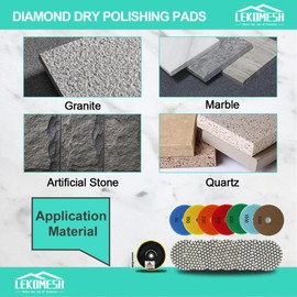 Diamond Dry Polishing Pad LEKOMESH - 8pcs 4 Inch(#50 * 3/100 * 3/200 * 2) + M14 Backer Pad + M14 Round Shank Adapter,Dry Polishing Wheel Set for Granite Marble Artificial Stone Quartz
