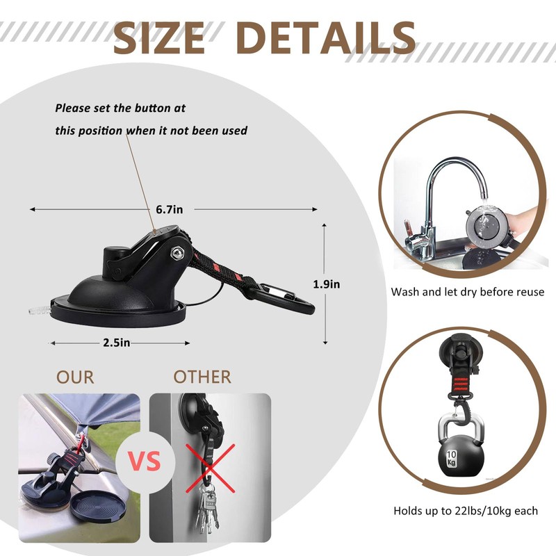 Heavy Duty Suction Cups Anchor with Hooks, Suction Cup Camping