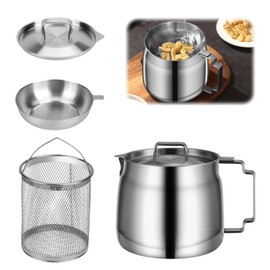 Blleshelfl Frittiertopf Mit Korb, Fettbehälter aus Rostfreiem Stahl für Speckfett, Küchenzubehör,Fettbehälter Rostfreier für Aufbewahrung Frittieröl Speisefett Brat