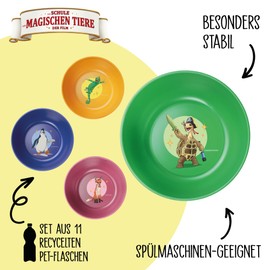 AWAVE The School of Magic Animals 4-Piece Children's Bowl Set 11.5 cm Children's Crockery Made of rPET without Melamine, BPA-Free, Rabbat Henrietta Juri Caspar, Reusable, Dishwasher Safe