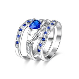 Uloveido Womens Blue Heart Irish Claddagh Rings Stacking Engagement Promise Rings 3 Pieces Set HR314 J1/2
