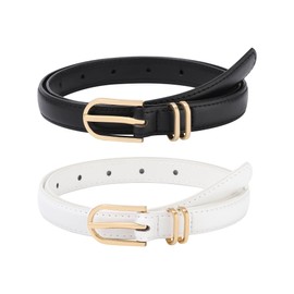 Monopa Kids Leather Belts for Girls - 2 Pack Toddler Girls Skinny Leather Belts for Jeans with Gold Buckle (Black+White,80cm)