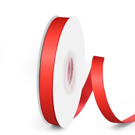 VISPAD Solid Double Face Fabric Ribbon, 3/8" X 25 Yards, Polyester Satin Ribbons Perfect for Crafts, Gift Package Wrapping, Wedding Decorations, Baby Shower - Red