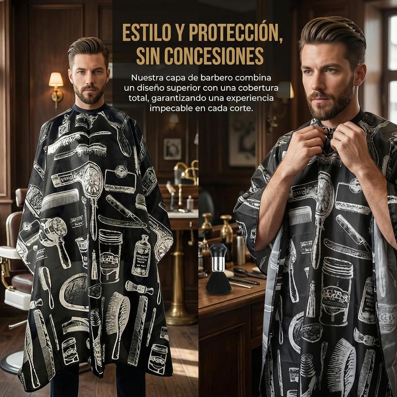 Capa de Peluquería con Cierre Ajustable y Cepillo para Cuello,
