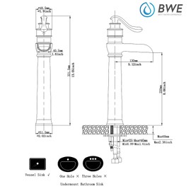 BWE Bathroom Sink Faucet Waterfall Vessel Sink Faucet Singe Hole Oil Rubbed Bronze Black Country Farmhouse Handle Supply Line Lavatory Tall Rv Rustic Bath Basin Vanity