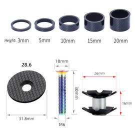 CYCEARTH Bike 3K Carbon Fiber Headset Spacer Kit 3 5 10 15 20mm+ Headset Top Cap + Star Nut + Titanium Bolt Fits 1-1/8 Inch 28.6mm Stems and Forks