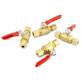 QWORK Lead-Free Brass Compression Valve - 1/4 Inch, 4 Pack 180 Degrees Closing Range - Corrosion Resistant and Ductile at High Temperatures