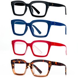 MMOWW 4 Pack Oversized Reading Glasses,Oprah Style Fashion Cute Readers for Women Blue Light Blocking +3.0
