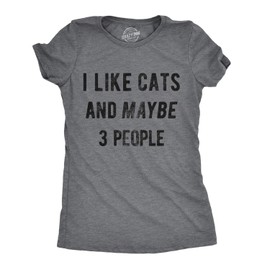 Womens I Like Cats and Maybe 3 People T Shirt Funny Pet Lover Cool Humor Graphic Funny T Shirts Introvert Tops for Women Cool Cat Top Women's Novelty Tees Dark Grey XL