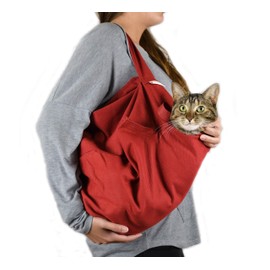 Cat-in-the-Bag Cozy Comfort Carrier - Large Soft Red Cat Carrier and Cat Restraint Bag for Nail Trimming, Vet Visits, Medication Administration, Dental Care, and Travel