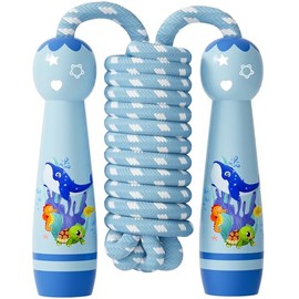 Cuerda de saltar para niños, cuerda de saltar trenzada de algodón ajustable con mango de madera para niños pequeños, fitness, ejercicio, actividades a