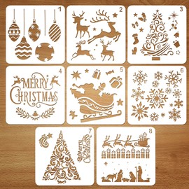 Coogam 8 Pcs Christmas Stencils Template - Reusable Plastic Craft for Art Drawing Painting Spraying Window Glass Door Car Body Wood Journaling Scrapbook Holiday Xmas Snowflake DIY Decoration 5x5 inch