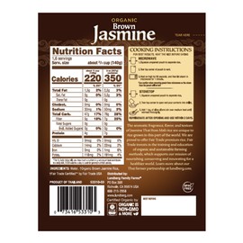 Lundberg Family Farms - Organic Brown Jasmine Thai Hom Mali Rice, Ready to Heat Steamed Rice, 90 Second Prep Time, 100% Whole Grain, Non-GMO, Gluten-Free, USDA Certified Organic, Vegan (8 oz, 6-Pack)