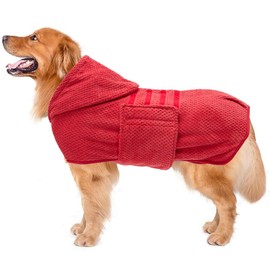Geyecete Dog Drying Coat with Hood for After Bath Bathrobe Towel Dog Drying Coat for Wet Walking in Rain/Snow-Dry Fast Dog Bag-Pineapple Grid Fast Drying-Red-L