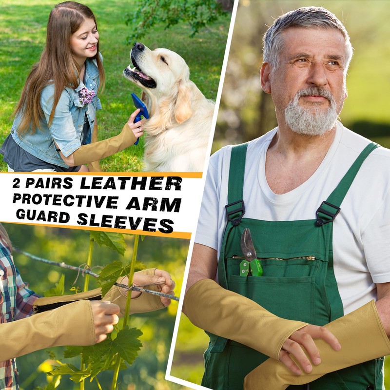 Suhine 2 Pairs Leather Arm Guards Leather Welding Work Sleeves