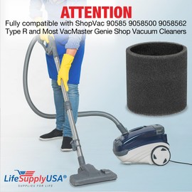 LifeSupplyUSA Foam Sleeve Wet/Dry Vacuum Filter Replacement Compatible with ShopVac 90585 9058500 9058562 Type R and Most VacMaster Genie Shop Vacuum Cleaners (3-Pack)