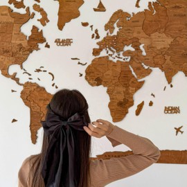 3D Wood Map Wall Art - Wooden World Map, Housewarming Gift - Wood Wall Art World Travel Map - Gift for First Home, Wood Wall Decor, Anniversary Gifts (Map, Oak, M)