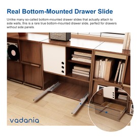 VADANIA 10" Undermount Drawer Slide, Push to Open, Bottom Mounted & Bottom Support, 88 lb Load Capacity, 3-Fold Full Extension, Invisible Drawer Slies,1 Pair(2-Pack)