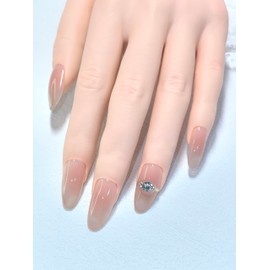 Cats eye Elegant Middle Oval Nude Pink bling oress press on Nails, French tip Glamorous&Gentle. Suitable for daily&formal (Nude pink cat-eye& Big Rhinestone, Small hands)