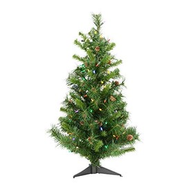 Vickerman Pre-Lit Cheyenne Pine Tree with Pinecones and 100 Multicolored Italian LED Lights, 3-Feet, Green
