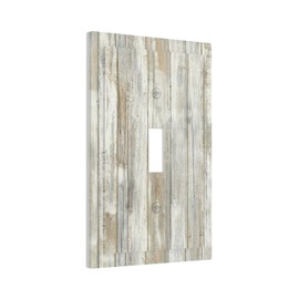 Distressed Kitchen Rustic White/Gray Wood Texture Toggle Light Switch Cover Decorative 1-Gang Wall Plate Farmhouse Country Vintage Wooden Electrical Single Device Switch Face Wallplate Standard Size