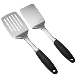Stainless Steel Spatulas Set, 2 Pack Heavy Duty Solid & Slotted Turner, Metal Spatulas for Kitchen Use, High Heat Resistant Cooking Utensils for Fish Eggs Pancakes