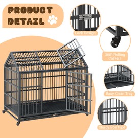 Heavy Duty Dog Crate, 52 Inch Dog Crate with Double Door, 360° Lockable Wheels and Removable Tray, Easy to Assembly，Indoor Dog Cage for Small Medium Large Dogs