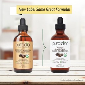PURA D'OR 4 Oz Aceite de Ricino Orgánico Jamaicano Negro - Aroma Natural Ahumado - 100% Puro Certificado USDA Prensado en Frío, Libre de Hexano Suero 