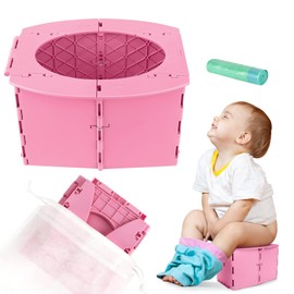 Travel Potty for Kids, Reusable Portable Folding Potty for Toddler, Foldable Toilet for Outdoor Camping, Toddler Potty Seat(Pink)