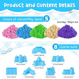 Magic Space Colored Sand Play Set - 5.5Lbs of 5 Color with 8 Castle Molds, Non-Sticky Moldable Fake Sand for Kids, Bulk Refill for Sensory Sand Box Toys for Boys and Girls - Great Shaping Ability