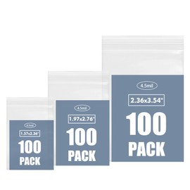 300 Packs Small Pill Bags, 4.5 mil Bpa Free 3 Assorted Sizes 1.57x2.36'', 1.97x2.76'', 2.36x3.54'' Plastic Bags, Reusable Clear Bags, Pill Pouch Bags for Travel Storage Jewelry and Small Items