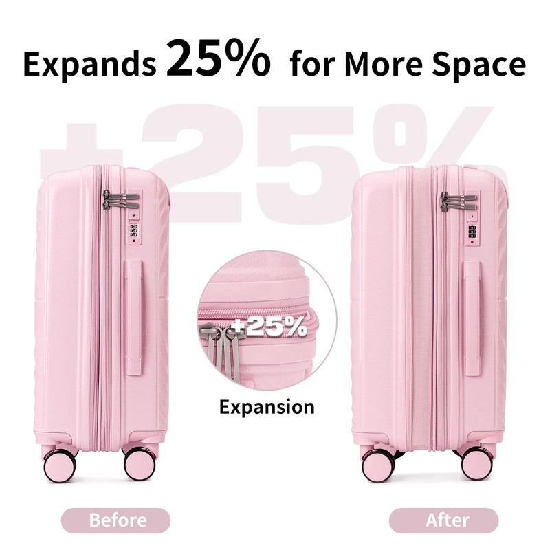 LARVENDER Expandable Carry On 3 Piece Luggage Set with Backpack
