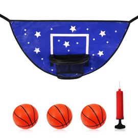 Trampoline Basketball Hoop, Adjustable Trampoline Basketball Hoop Attachment with Balls Air Pump for all Ages Indoor Outdoor (Blue)