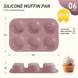 2 Pack 6 Cups Jumbo Muffin Pan with Metal Reinforced Frame Silicone Molds Egg Bites Silicone Circle Cookie Molds Extra Large Muffin Tin Jumbo Tart Pans Baking Sheet Set for Sandwiches