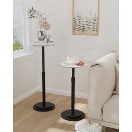 GUOHNHE Height Adjustable Drink Table, Vintage Round Indoor Metal Plant Stand, for Small Spaces, Living Room, Bedroom, Cocktail, 1 Pack, White, GBZ001CW-1
