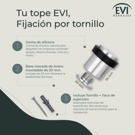 Evi Herrajes, Tope de puerta con base roscada in acero inoxidable I-181-BCB goma negra