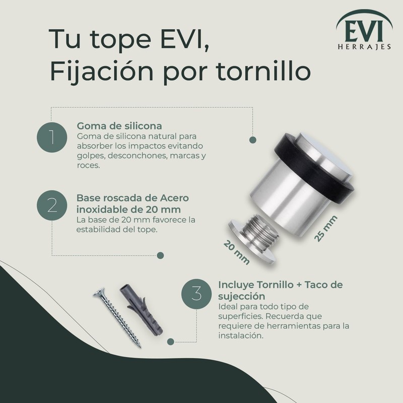 Evi Herrajes, Tope de puerta con base roscada in acero