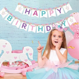 Unicorn Birthday Decorations- Unicorn Happy Birthday Banner for Kids Girls Bunting Banner Unicorn Theme Birthday Party Decorations Party Favors for Girls Birthday Sign Birthday Backdrop Decor Girls Birthday Party Supplies