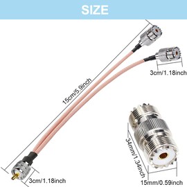 Xiatiaosann UHF Male to dual Female Splitter Cable, UHF Splitter PL-259 to dual SO239 RG316 Coaxial Cable, for HAM CB Radio Antenna Analyzer Dummy Load SWR Meter(15cm)