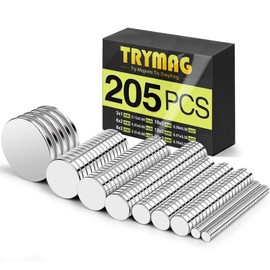 TRYMAG Neodymium Magnets Small, 6 Different Size, 205Pcs Round Rare Earth Magnets Heavy Duty Small Magnets for Crafts, Earth Magnets for Whiteboard, Refrigerator, DIY, Fridge Magnets.