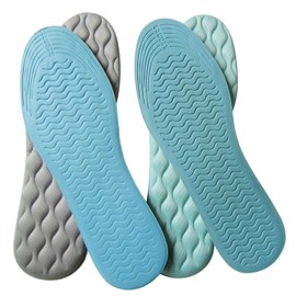 Bellcon Memory Foam Shoe Insoles for Men Non Slip Latex Thin Shoe Pads for Men Sneakers Blue and Grey Latex Shoes Inserts for Boots, 2 Pairs/Womens 10-11 /Mens 8-9 M US