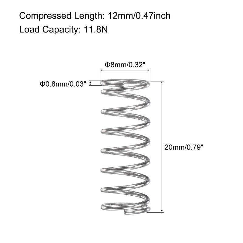 TA-VIGOR 10Pcs Extended Compressed Springs, 8mm OD,0.8mm Wire Size,20mm Length