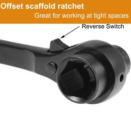 TOCHUN 17mm x 19mm Ratchet Podger Spanner, Heavy Duty Scaffold Wrench with Quick Release