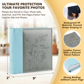 Golden State Art, Photo Album Holds 200 4"x6" Pictures 2 Per Pages Faux Leather Vintage Inspired Cover(Grey & Light Blue, 1-Pack)